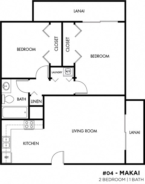 Floor plan for 2 beds, 1 bath, 786 sqft